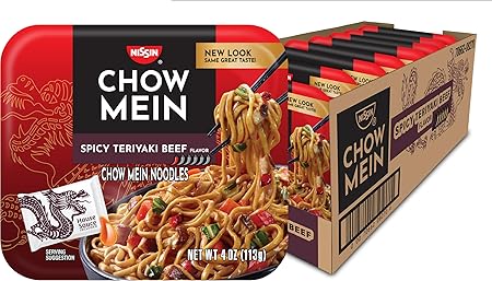 Nissin Chow Mein Noodles, Spicy Teriyaki Beef, 4 Ounce (Pack of 8)