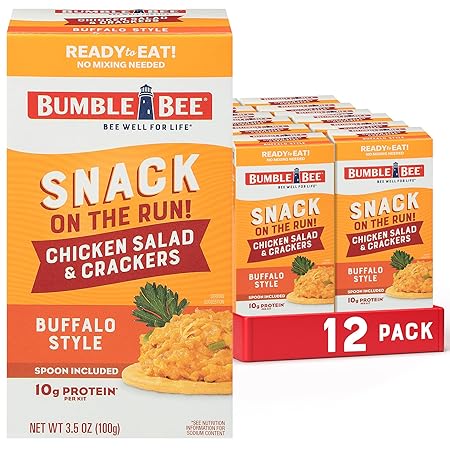 Bumble Bee Snack On The Run Buffalo Chicken Salad with Crackers Kit, 3.5 oz (Pack of 12) - Ready to Eat, Spoon Included - Shelf Stable & Convenient Protein Snack