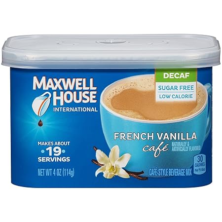 Maxwell House International French Vanilla Café-Style Decaf Sugar Free light_roast Beverage Mix, 4 oz. Canister