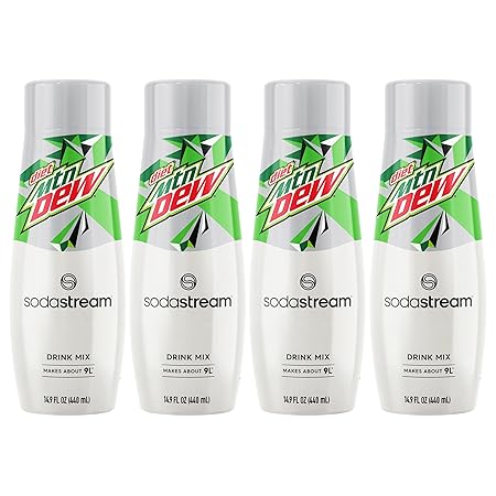 SodaStream - Diet Mountain Dew Soda Drink Mix | For Sparkling Water Makers | Zero Calories | 51mg Caffeine per Serving | Makes 96 Servings | 14.9 Fl Oz, Pack of 4 Packaging may vary