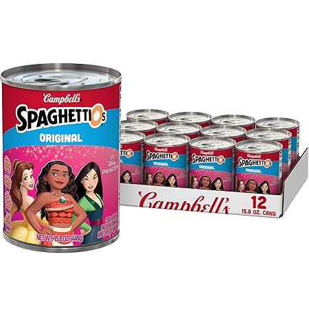 SpaghettiOs Original Disney Princess Shapes Canned Pasta, Healthy Snack for Kids and Adults, 15.8 OZ Can (Pack of 12)