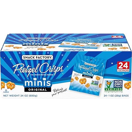 Snack Factory Pretzel Crisps Minis Original Flavor, Snack Packs Individual Sized, 24 Count