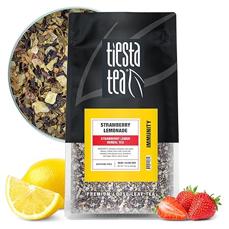 Tiesta Tea - Strawberry Lemonade, Loose Leaf, Strawberry Lemon Herbal Tea, Premium Non-Caffeinated Fruit Blend, Make Hot or Iced & Brews Up to 200 Cups, 16 Ounce Resealable Bulk Pouch