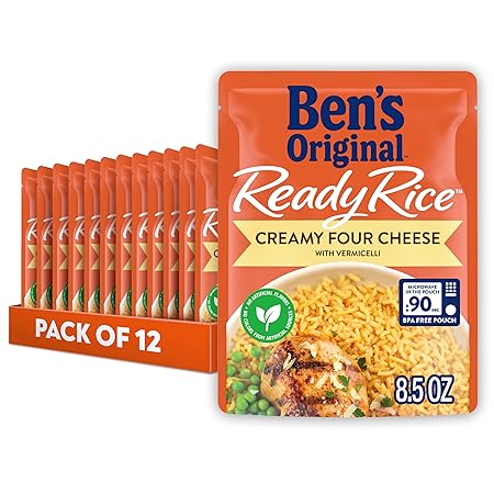 BEN'S ORIGINAL Ready Rice Creamy Four Cheese Flavored Rice, Easy Dinner Side, 8.5 oz Pouch (Pack of 12)