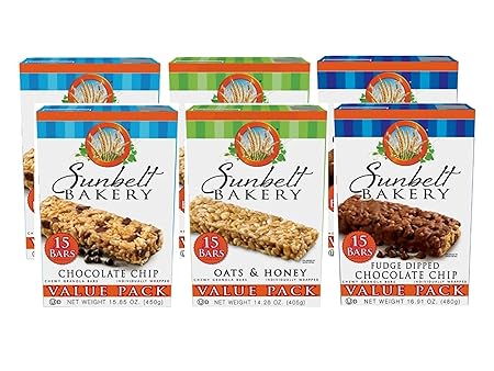Sunbelt Bakery Value Pack Variety, 2 Boxes Each Of Oats & Honey, Fudge Dipped Chocolate Chip, and Chocolate Chip, 90 Piece Assortment