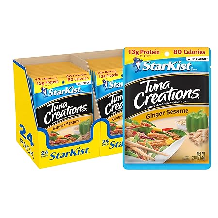 StarKist Tuna Creations Ginger Sesame, 2.6 oz Pouch (24 Pack) Ready to Eat Wild Caught Tuna, 13g Protein, 80 Calories Per Serving, Perfect for Salads, Meals and Snacks