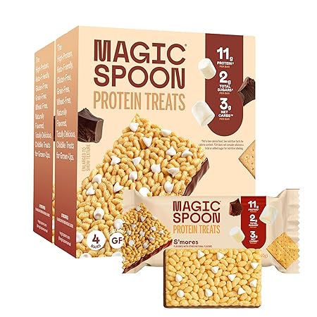 MAGIC SPOON Treats - High Protein, Low Carb, Keto Friendly, Low Sugar, Gluten Free, Crispy Protein Bar Cereal Bar, On-The-Go Healthy Snack (Smores, 8 Bars)