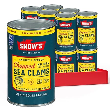 Snow's Chopped Sea Clams in Clam Juice, 51 oz Can (Pack of 12) - Premium Grade Wild Caught Gourmet Surf Clams - 7g Protein Per Serving - Gluten Free, Keto Friendly, 99% Fat Free