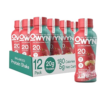OWYN Only What You Need Vegan Protein Shake, Strawberry Banana,12 Fl Oz (Pack of 12), 100-Percent Plant Based, Dairy & Gluten Free, Soy & Tree Nut-Free, Egg-Free, Allergy-Free, Vegetarian, Kosher