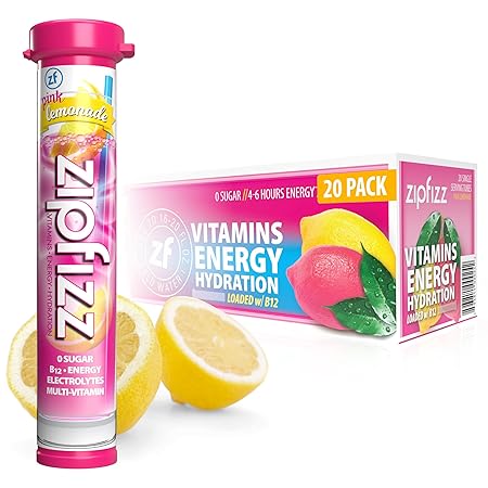 Zipfizz Daily Energy Drink Powder, Pink Lemonade, 20 Pack | 3-in-1 Sustained Energy, Rapid Hydration, and Essential Vitamins | Sugar-Free | Electrolyte Powder | Contains Vitamin B-12 & Antioxidants