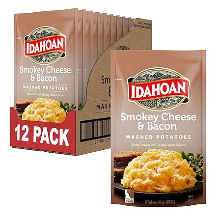 Idahoan Smoky Cheese & Bacon Mashed Potatoes, Naturally Gluten-Free, 100% Real Idaho Potatoes, 4 servings per bag, 4 ounce (Pack of 12)