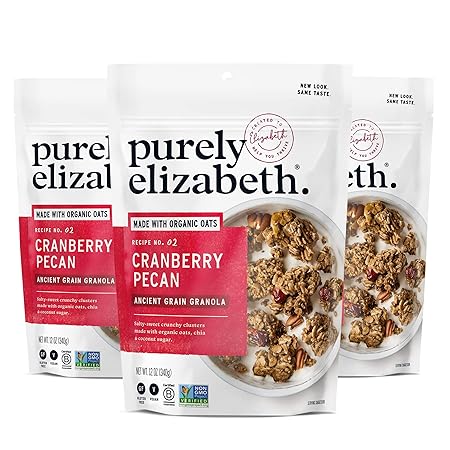 Purely Elizabeth, Cranberry Pecan, Ancient Grain Granola, Gluten-Free, Non-GMO, 12 Oz Bags (Pack of 3)