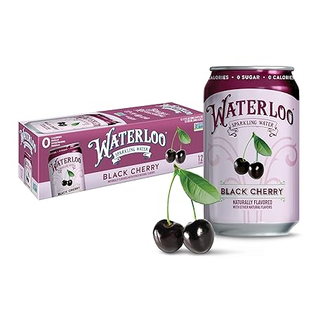 Waterloo Sparkling Water, Black Cherry Naturally Flavored, 12 Fl Oz Cans (Pack of 12) – Zero Calories and Zero Sugar or Sweeteners