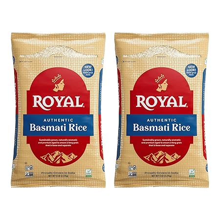 Royal - Naturally Aged Authentic Long Grain Indian White Basmati Rice - 10 Pounds (2 x 5 Pound Bag)