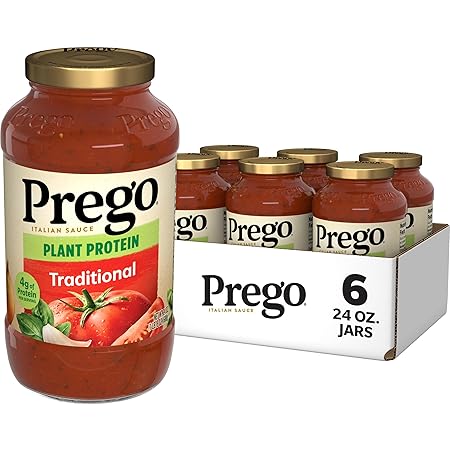 Prego Plant Protein Traditional Pasta Sauce, Plant Based Protein Sauce, 24 Oz Jar (Case of 6)