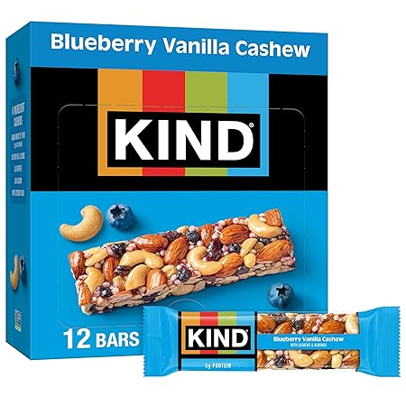 KIND Bars, Blueberry Vanilla Cashew, Healthy Snacks, Gluten Free, 5g Protein, 12 Count