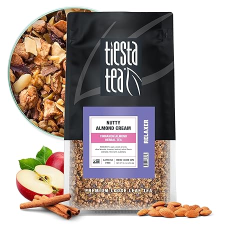 Tiesta Tea - Nutty Almond Cream, Premium Loose Leaf, Cinnamon Almond Herbal Tea Blend, Non-Caffeinated, Make Hot or Iced & Brews Up to 200 Cups, 16 Ounce Resealable Bulk Pouch