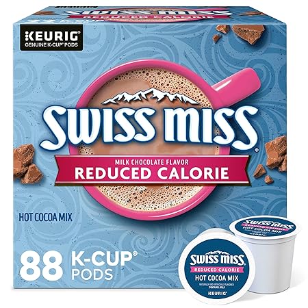 Swiss Miss Reduced Calorie Hot Cocoa, Keurig Single Serve K-Cup Pods, 88 Count (4 Packs of 22)