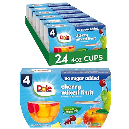 Dole Fruit Bowls No Sugar Added Snacks, Cherry Mixed Fruit 4oz 24 Cups, Gluten & Dairy Free, Bulk Lunch Snacks for Kids & Adults