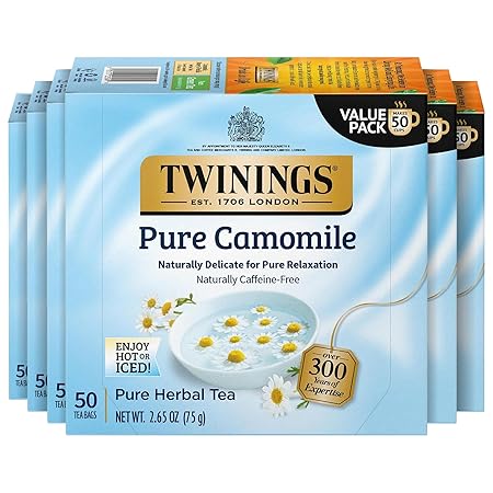 Twinings Pure Camomile Herbal Tea individually Wrapped Bags, 50 Count (Pack of 6), Naturally Caffeine-Free, Enjoy Hot or Iced, 300 Teabags
