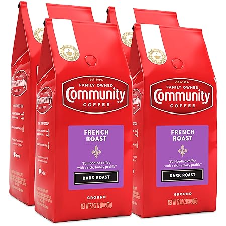 Community Coffee French Roast, 128 Ounces Ground Coffee, Extra Dark Roast, 32 Ounce Bag (Pack of 4)