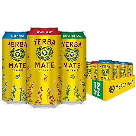 Yerba Madre Organic Yerba Mate, Energy Drink Alternative, Variety Pack, 150mg Natural Plant Based Caffeine, Better for You Energy & Focus, No Jitters or Crash, 15.5 Oz (Pack of 12) (Packaging May Vary)