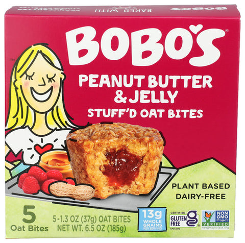 Bobos Oat Bars 
Bites Stuffd Pb & J 5Ct, 6.5 OZ.