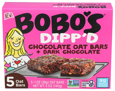 Bobos Oat Bars 
Bar Dippd Drk Choc, 5 OZ.