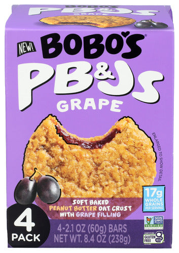 Bobos Oat Bars 
Snack Oat Pb&J Grape 4Pc, 8.4 OZ.