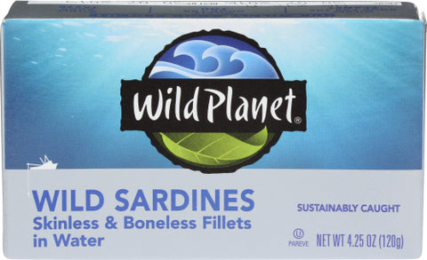 WILD PLANET SARDINES BNLS SKLS WATER - 4.25 OZ