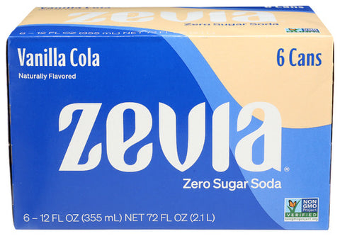 ZEVIA SODA ZERO VNILA COLA 6PK - 72 FO