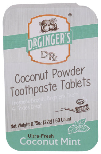 Dr Gingers Healthcare Products Llc 
Toothpaste Tablets Coconu, 60 EA