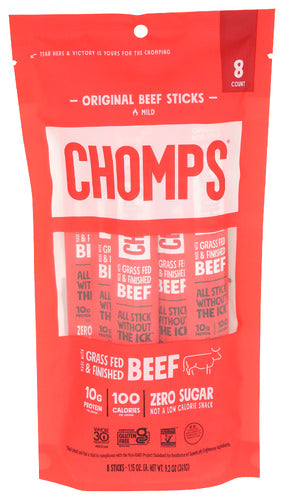 Chomps 
Beef Stick Pch Orignl 8Pk, 9.2 OZ.