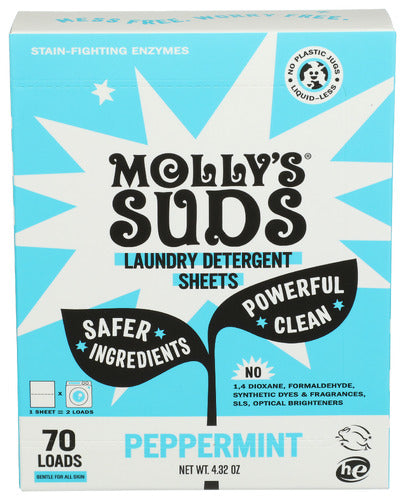 MOLLYS SUDS LAUNDRY SHEETS PEPPERMNT - 4.32 OZ