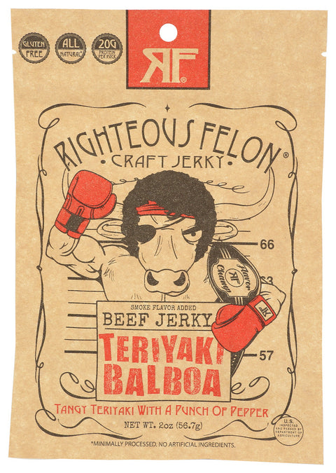 Righteous Felon Craft Jerky Jerky Beef Teryaki Blboa, 2 OZ.