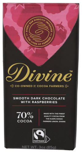 Divine Chocolate 
Choc Bar Drk Raspberries, 3 OZ.