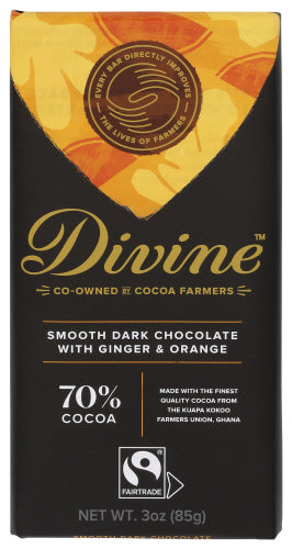 Divine Chocolate 
Choc Bar Drk Gngr Orange, 3 OZ.