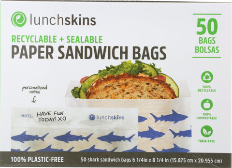 LUNCHSKINS BAG PAPER SANDWICH SHARK - 50 PC