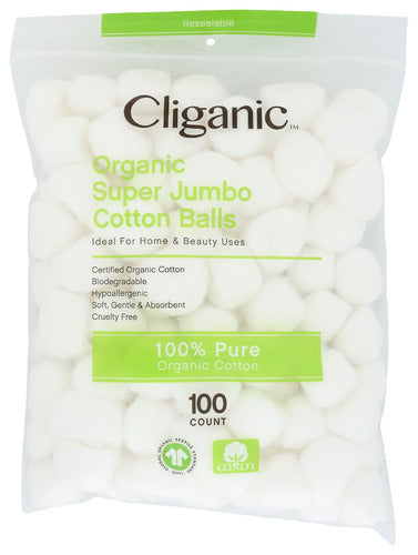 Cliganic 
Cotton Balls Spr Jumbo Org, 100 CT.