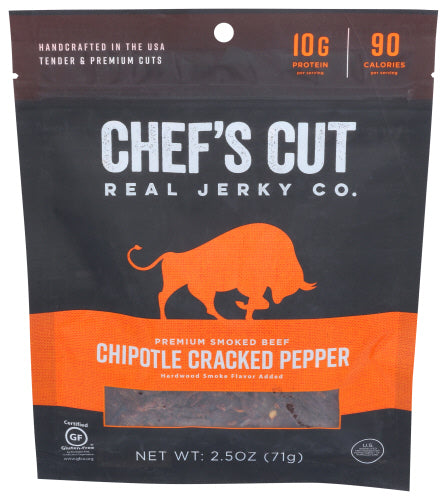 Chefs Cut 
Jerky Beef Chptle Crckd P, 2.5 OZ.