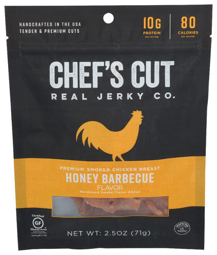 Chefs Cut 
Jerky Chkn Honey Bbq, 2.5 OZ.