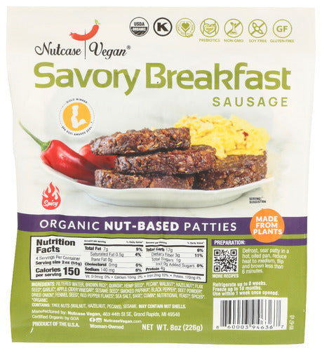 Nutcase Vegan Sausage Svry Bfst Veg Og, 8 OZ.
