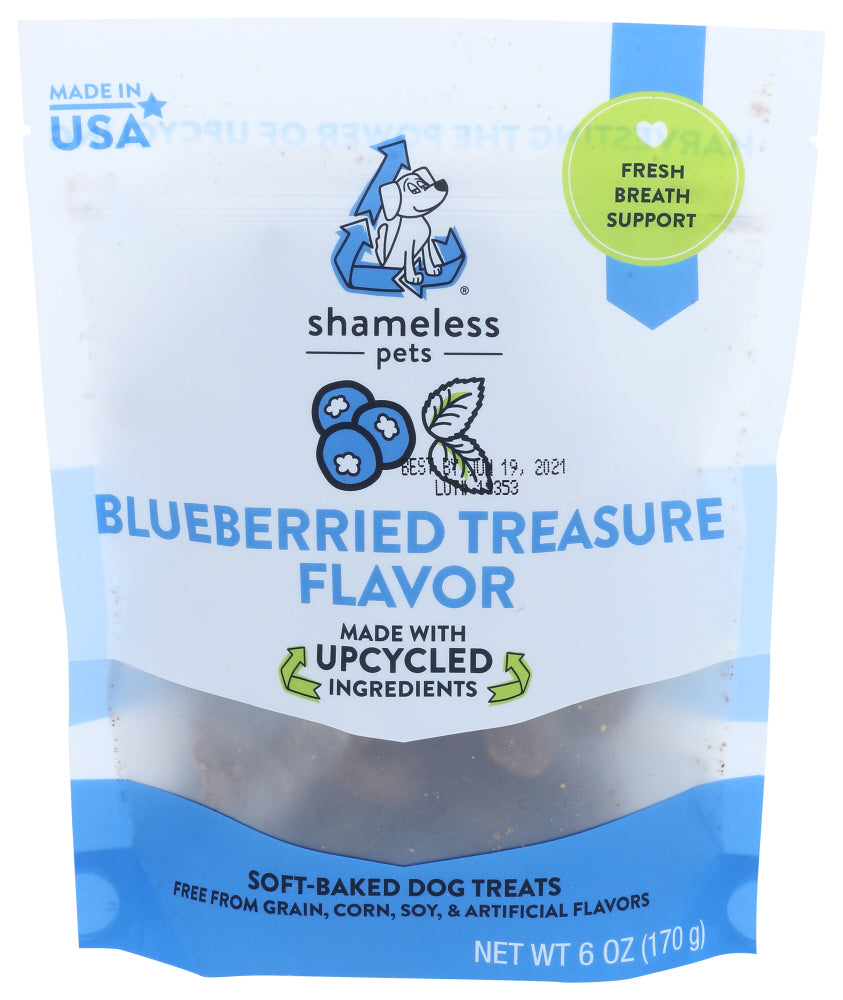 SHAMELESS PETS TREAT DOG BLUBRRD TREASUR - 6 OZ