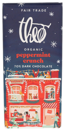 THEO CHOCOLATE BAR DK CHOC PPRMINT CRUNC - 2.8 OZ