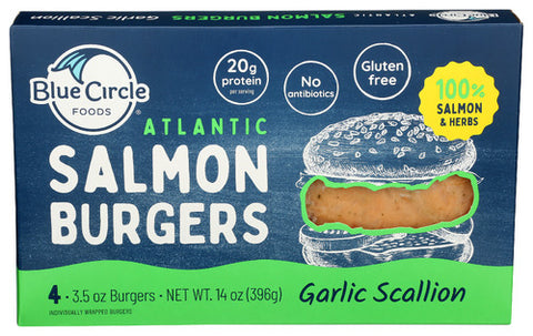 BLUE CIRCLE FOODS BURGER SALMON GRLC SCLLION - 14 OZ