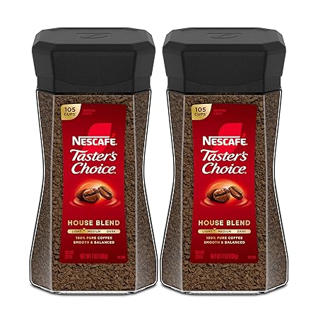 NESCAFÉ Taster's Choice Instant Coffee, Light Medium Roast, House Blend, 2 Jars (7 Oz Each)