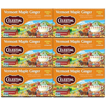Celestial Seasonings Herbal Tea, Vermont Maple Ginger, Caffeine Free, 20 Count (Pack of 6)