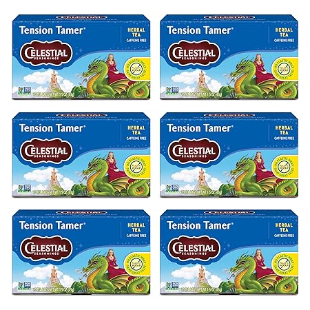 Celestial Seasonings Tension Tamer Herbal Tea, Caffeine Free, 20 Tea Bags Box (Pack of 6)