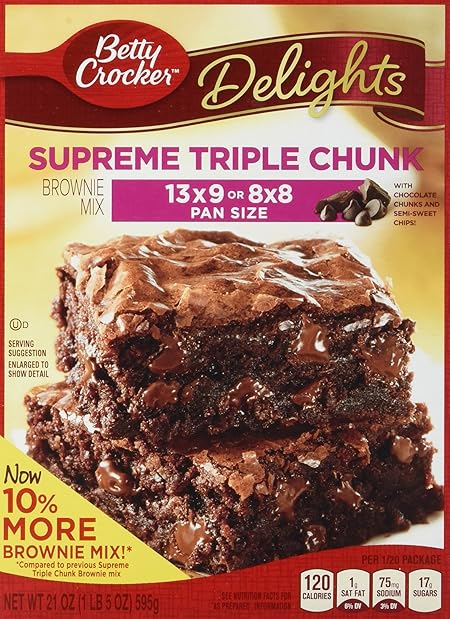 Betty Crocker Delights, Supreme Triple Chunk Brownie Mix, 21 Oz Box (Pack of 8)