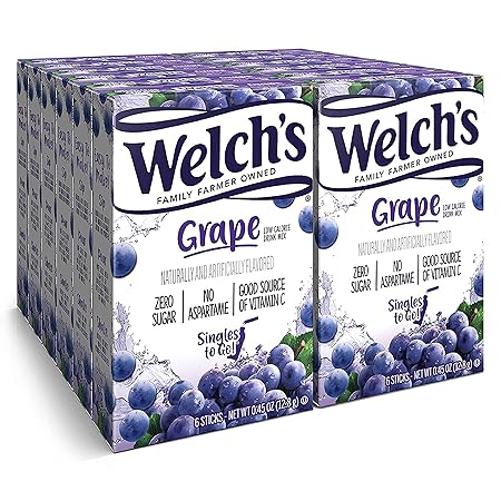 Welch's Singles To Go Water Drink Mix - Grape Powder Stick Packets (12 Boxes with 6 Packets Each - 72 Total Servings)